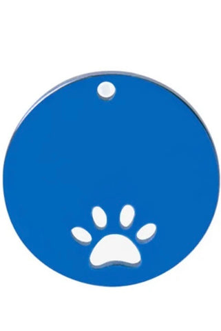 Name tag Round inner pierced dog paw Stainless steel