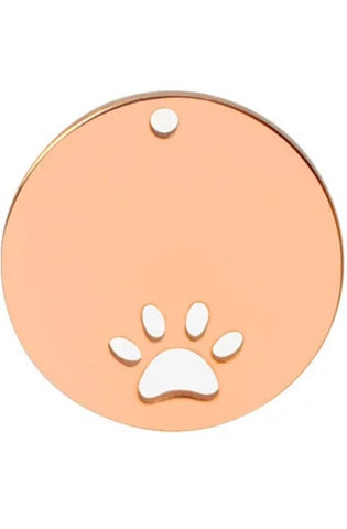 Name tag Round inner pierced dog paw Stainless steel