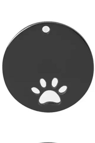Name tag Round inner pierced dog paw Stainless steel