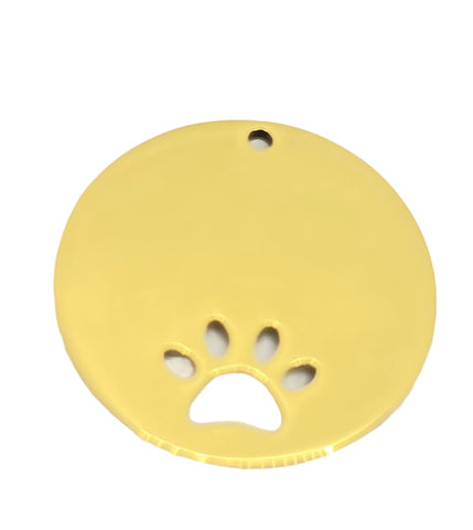 Name tag Round inner pierced dog paw Stainless steel