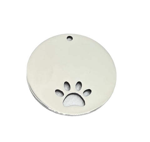 Name tag Round inner pierced dog paw Stainless steel